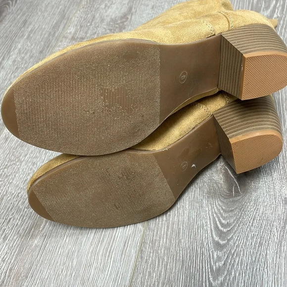Dolce By Mojo Moxy Faux Suede Slouch Ankle Boots Heeled Camel 9 - Picture 12 of 16
